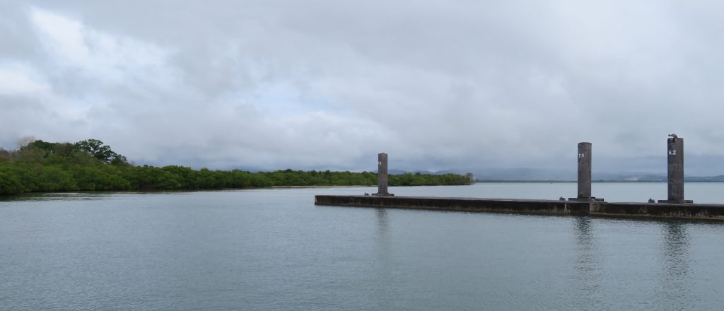 Vue de la Pointe des Sables depuis le ponton du port de plaisance : c’est dans le prolongement de cette pointe que le projet ambitionne de provoquer l’extension de la mangrove.